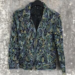 Casual Studio Size M Abstract Embroidered V Neck Jacket Full Zip Long Sleeve